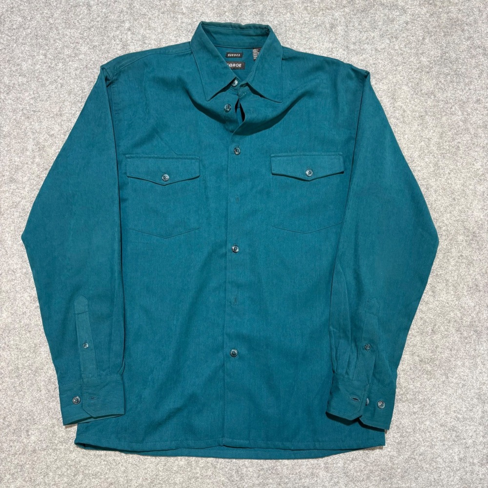George Sueded Button Down Shirt Mens Small Teal Green Long Sleeve Workwear